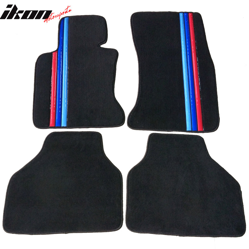 Car Floor Mat for 2005-2010 BMW E60 5 Series Black M Stripe 4PC Nylon