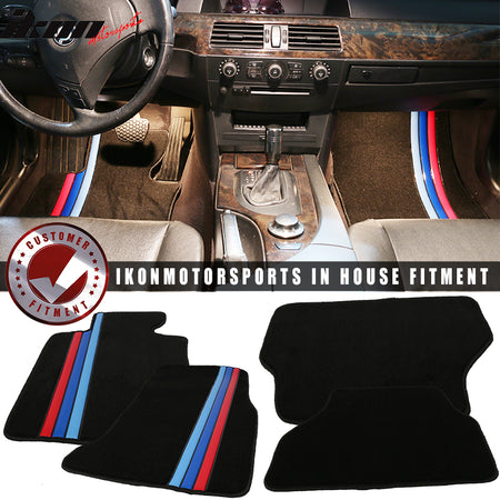 05-10 E60 5-Series Front Rear 4PCS Car Floor Mats W/3 Color Stripes FOR: (BMW)