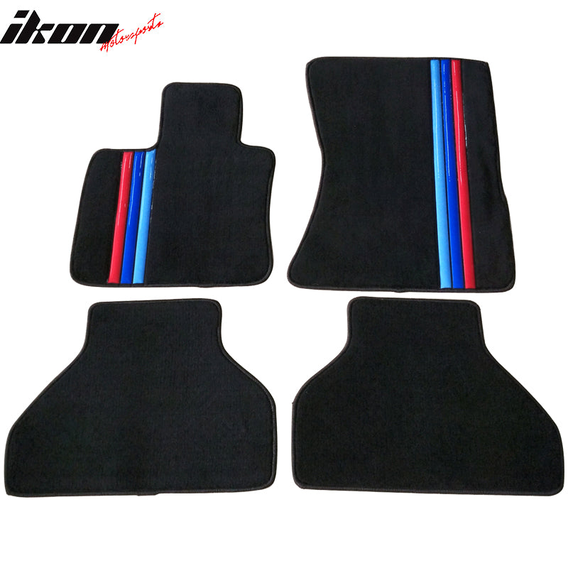 Car Floor Mat for 2007-2012 BMW E70 X5 Black M Color Stripe 4PC Nylon