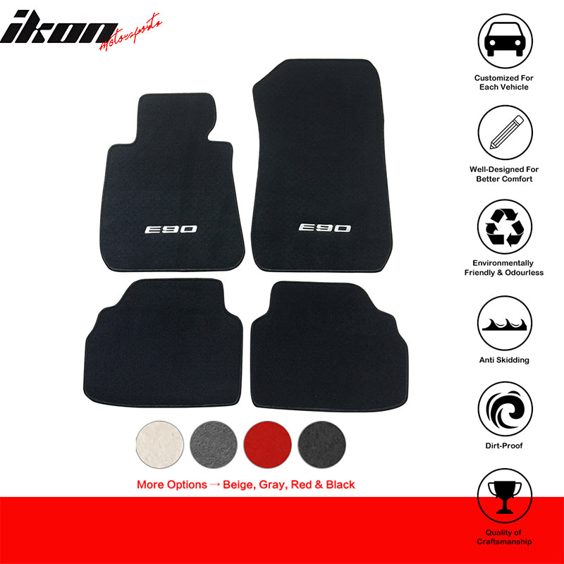 Car Floor Mat for 2006-2011 BMW E90 3 Series Black Carpet 4PC Nylon