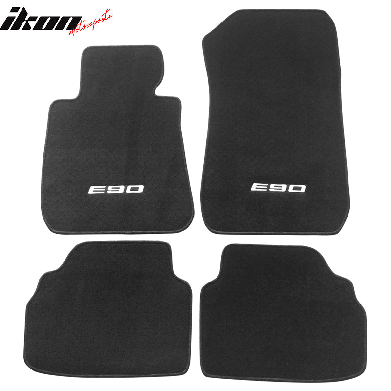 06-11 E90 3 Series Floor Mats Liner Nylon Carpets Black w/ E90 Logo FOR: (BMW)