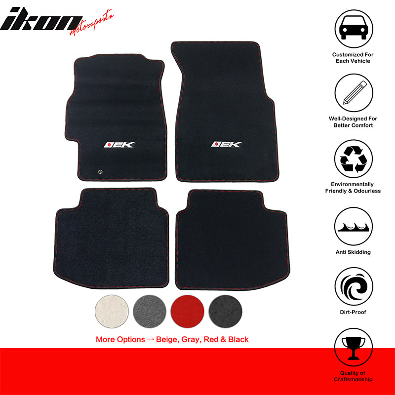 Car Floor Mat for 1996-2000 Honda Civic Black Red Stitch 4PC Nylon