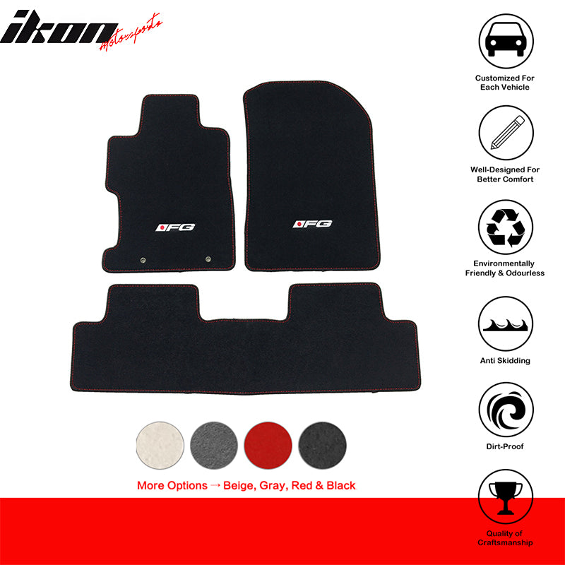 Car Floor Mat for 2006-2011 Honda Civic Black Red Stitch 3PC Nylon