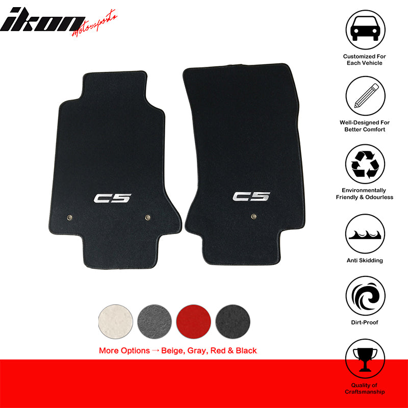 Car Floor Mat for 1997-2004 Chevy Corvette Black C5 Logo 2PC Nylon