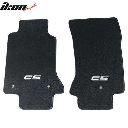 Fits 97-04 Chevrolet Corvette Floor Mats Liner Nylon Black w/ C5 Logo Carpet 2PC