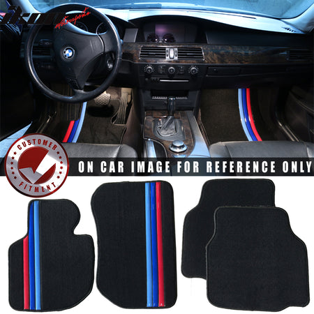 Custom Fit Floor Mat Compatible With BMW E36 3-Series, 1992-1998 Front & Rear Factory M Color Stripe Car Floor Carpets Carpet liner by IKON MOTORSPORTS, 1993 1994 1995 1996 1997