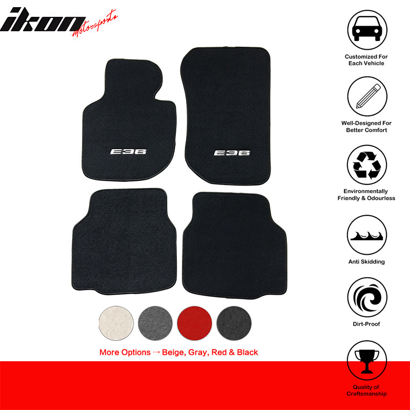 Car Floor Mat for 1992-1998 BMW E36 3 Series Black Carpet 4PC Nylon