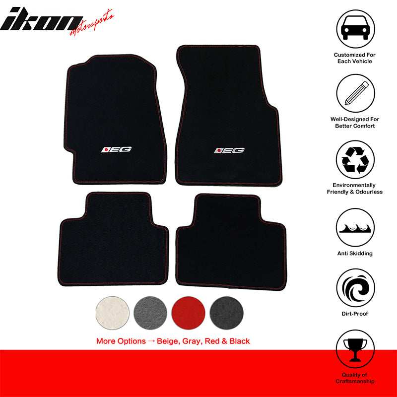 Car Floor Mat for 1992-95 Honda Civic Black Logo Red Stitch 4PC Nylon