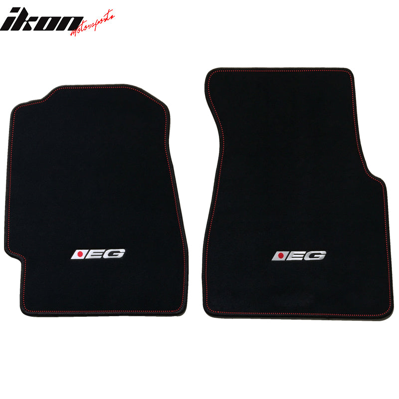 Fits 92-95 Honda Civic Floor Mats Nylon 1st 2nd Row Black Carpets w/ EG Logo 4PC