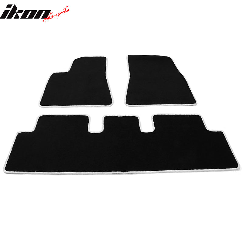 Fits 17-23 Tesla Model 3 Floor Mats Black Nylon Carpet Liner Guard w/ White Edge