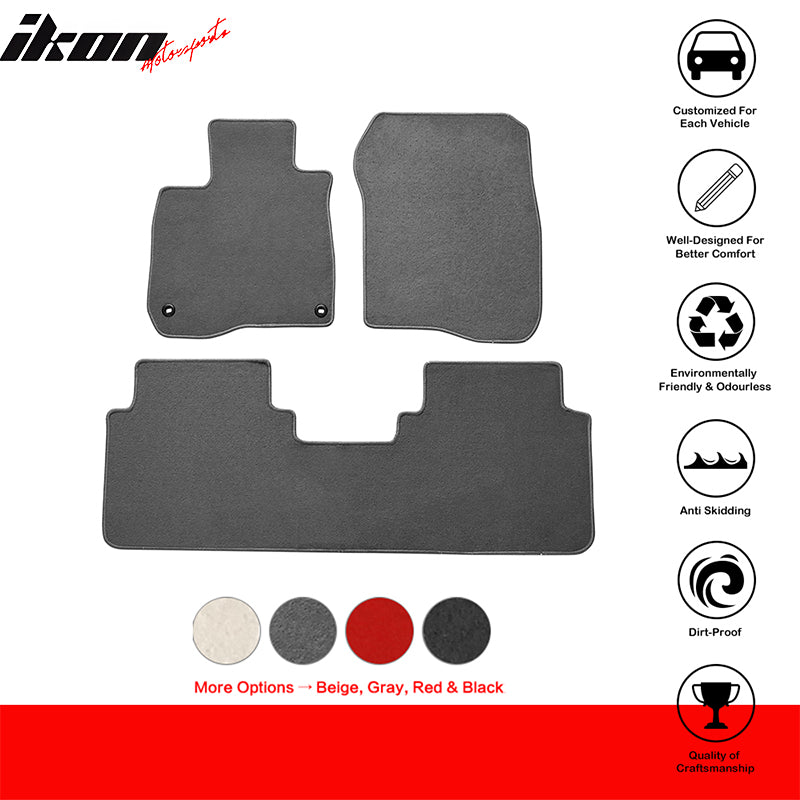 IKON MOTORSPORTS, Floor Mats Compatible With 2017-2022 Honda CR-V, Nylon Carpet Front & Rear 3PC Set, 2018 2019 2020