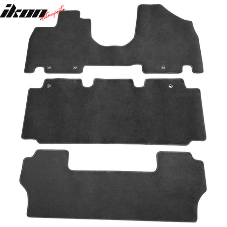 IKON MOTORSPORTS, Floor Mats Compatible With 2011-2017 Honda Odyssey, Nylon Carpet Front & Rear 3PC Set, 2012 2013 2014 2015 2016