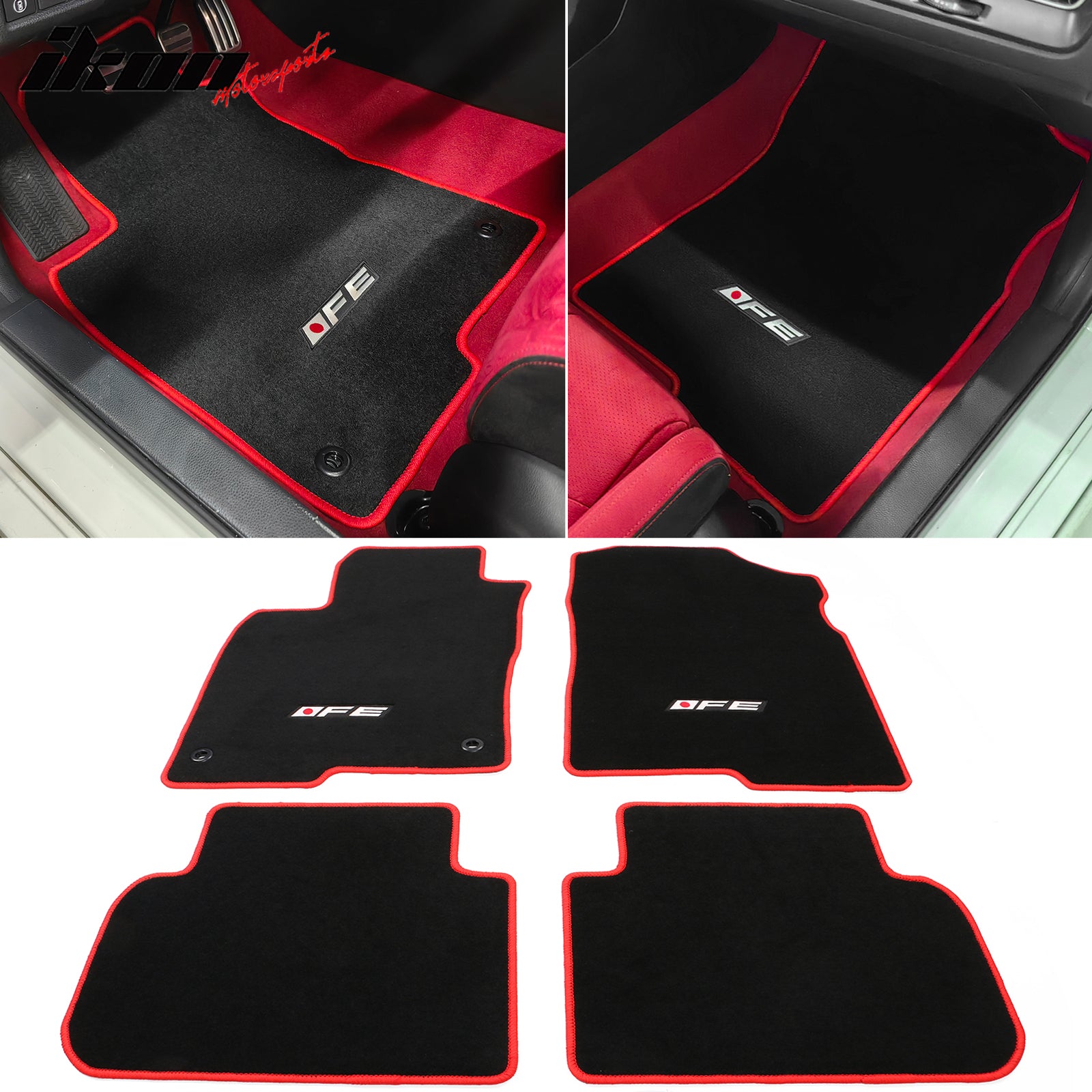 Fits 22-24 Honda Civic Nylon Floor Mats Carpet 4PC - Black&Beige&Gray&Black w/ Red