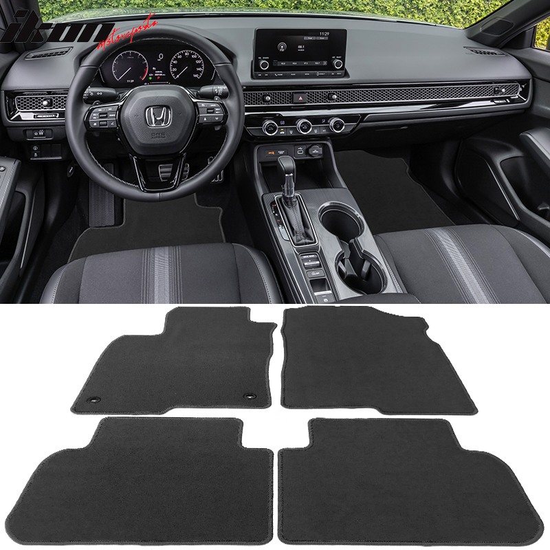 Fits 22-24 Honda Civic Nylon Floor Mats Carpet 4PC - Black&Beige&Gray&Black w/ Red