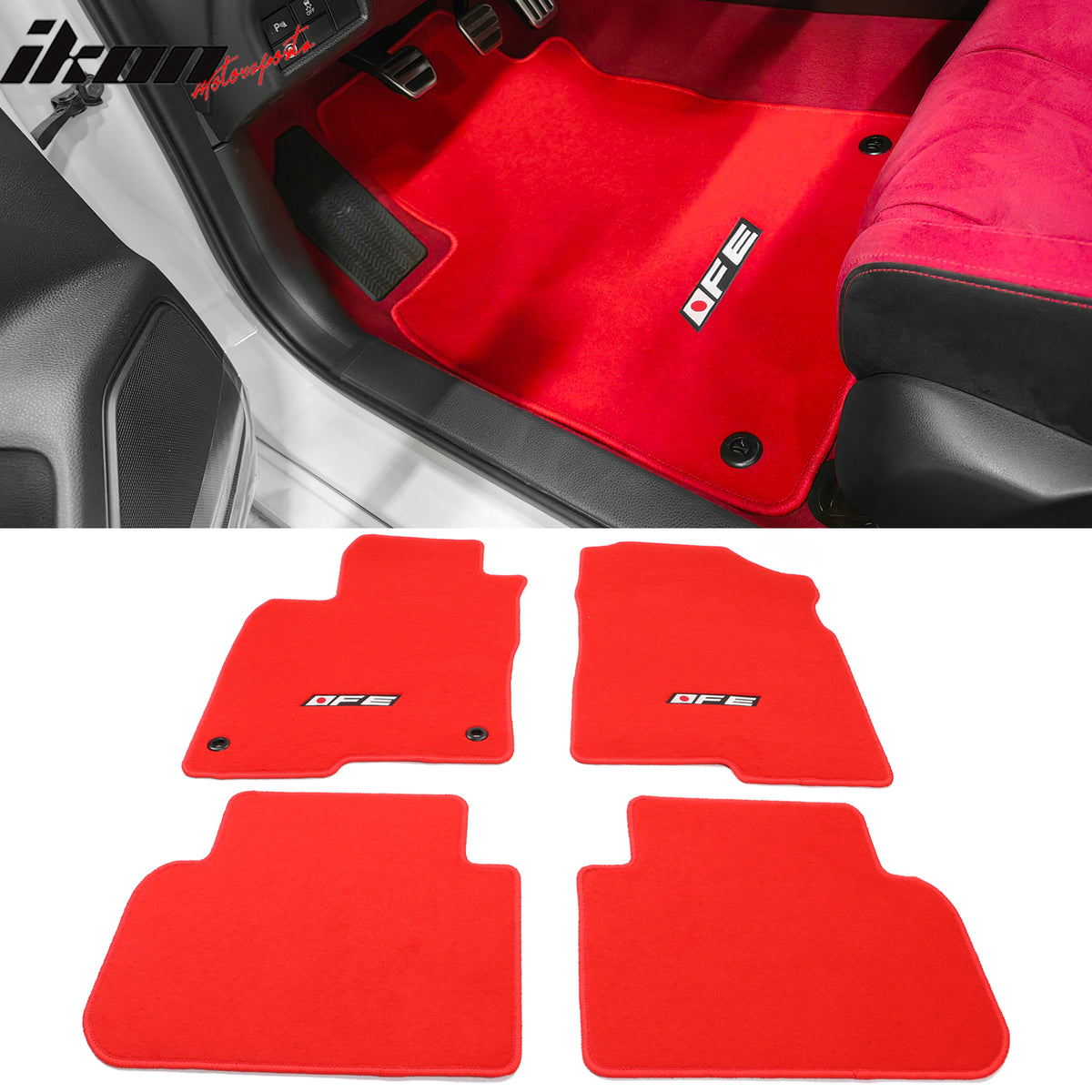 Fits 22-24 Honda Civic Nylon Floor Mats Carpet 4PC - Black&Beige&Gray&Black w/ Red