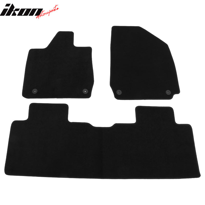 IKON MOTORSPORTS, Nylon Car Floor Mats Compatible with 2023-2024 Hyundai Ioniq 6, Black Driver Passenger Car Carpets, Front Rear 3PCS Full Set