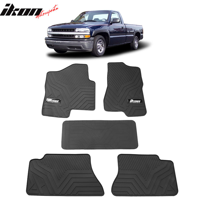 IKON MOTORSPORTS, Floor Mats Compatible With 1999-2006 Chevrolet Silverado 1500 Crew Cab, Latex Carpets Liner 5PC