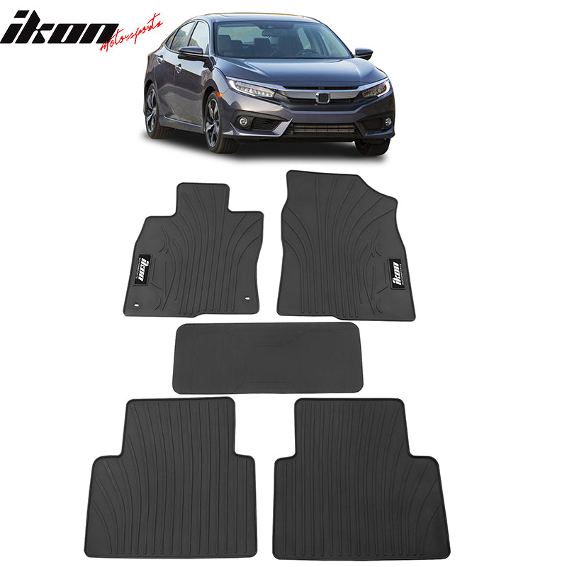 IKON MOTORSPORTS, Floor Mats Compatible With 2016-2021 Honda Civic 4-Door Sedan Hatchback, Latex Car Auto Carpets Liner 5PC