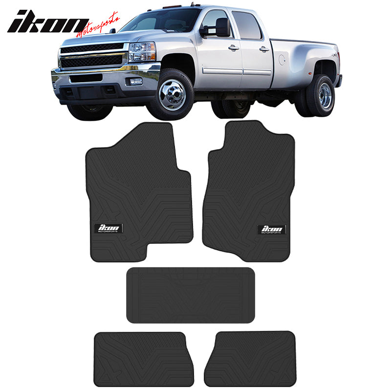 IKON MOTORSPORTS, Latex Floor Mats Compatible With 07-13 Chevrolet Silverado Crew Cab & Tahoe, GMC Sierra Crew Cab, GMC Yukon