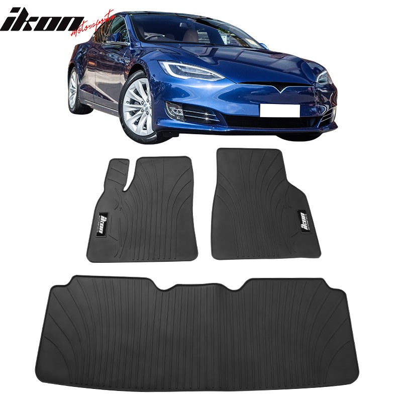 IKON MOTORSPRTS, Floor Mats Compatible With 2012-2019 Tesla Model S, Latex All Weather Car Front Rear Carpets Liner