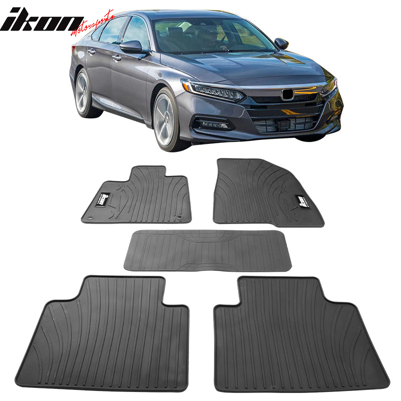 IKON MOTORSPORTS, Floor Mats Compatible With 2018-2022 Honda Accord, Latex Front Rear Carpets Liner 5PC Gray, 2019 2020 2021