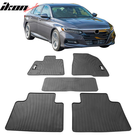 IKON MOTORSPORTS, Floor Mats Compatible With 2018-2022 Honda Accord, Latex Front Rear Carpets Liner 5PC Gray, 2019 2020 2021