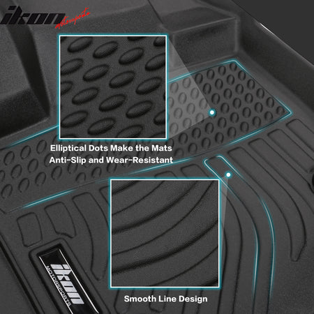 IKON MOTORSPORTS 3D TPE Floor Mats, Compatible with 2016-2022 Honda Pilot 8 Seats, All Weather Waterproof Anti-Slip Floor Liners, Front & 2nd Row Full Set Car Interior Accessories, Black