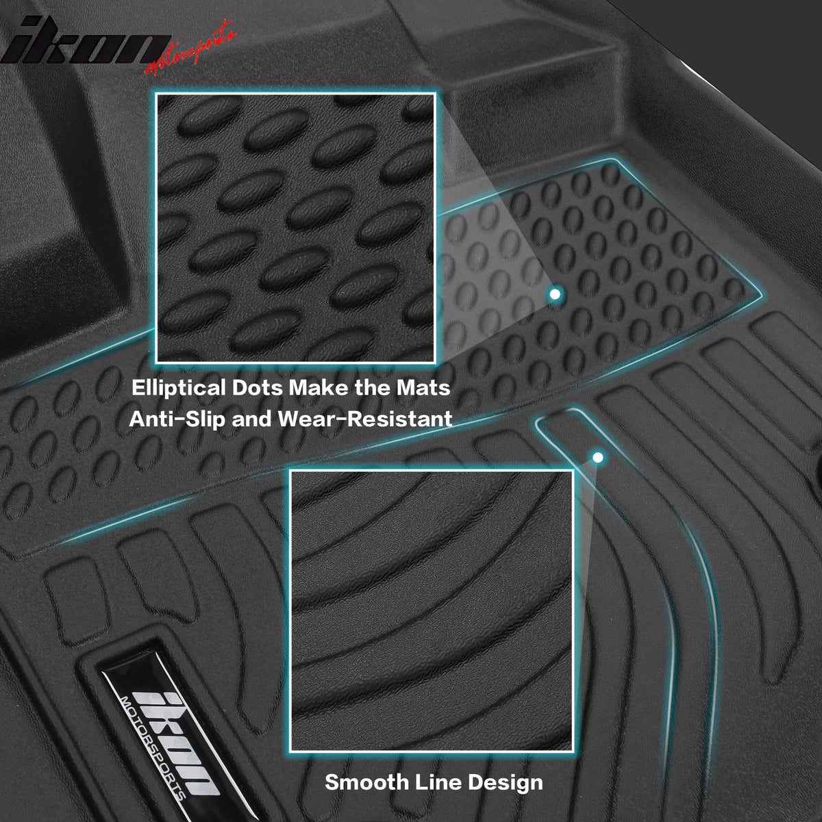 IKON MOTORSPORTS 3D TPE Floor Mats, Compatible with 2018-2023 Toyota Tacoma Double Cab, All Weather Waterproof Non-Slip Floor Liners, Front & 2nd Row Full Set Car Interior Accessories, Black