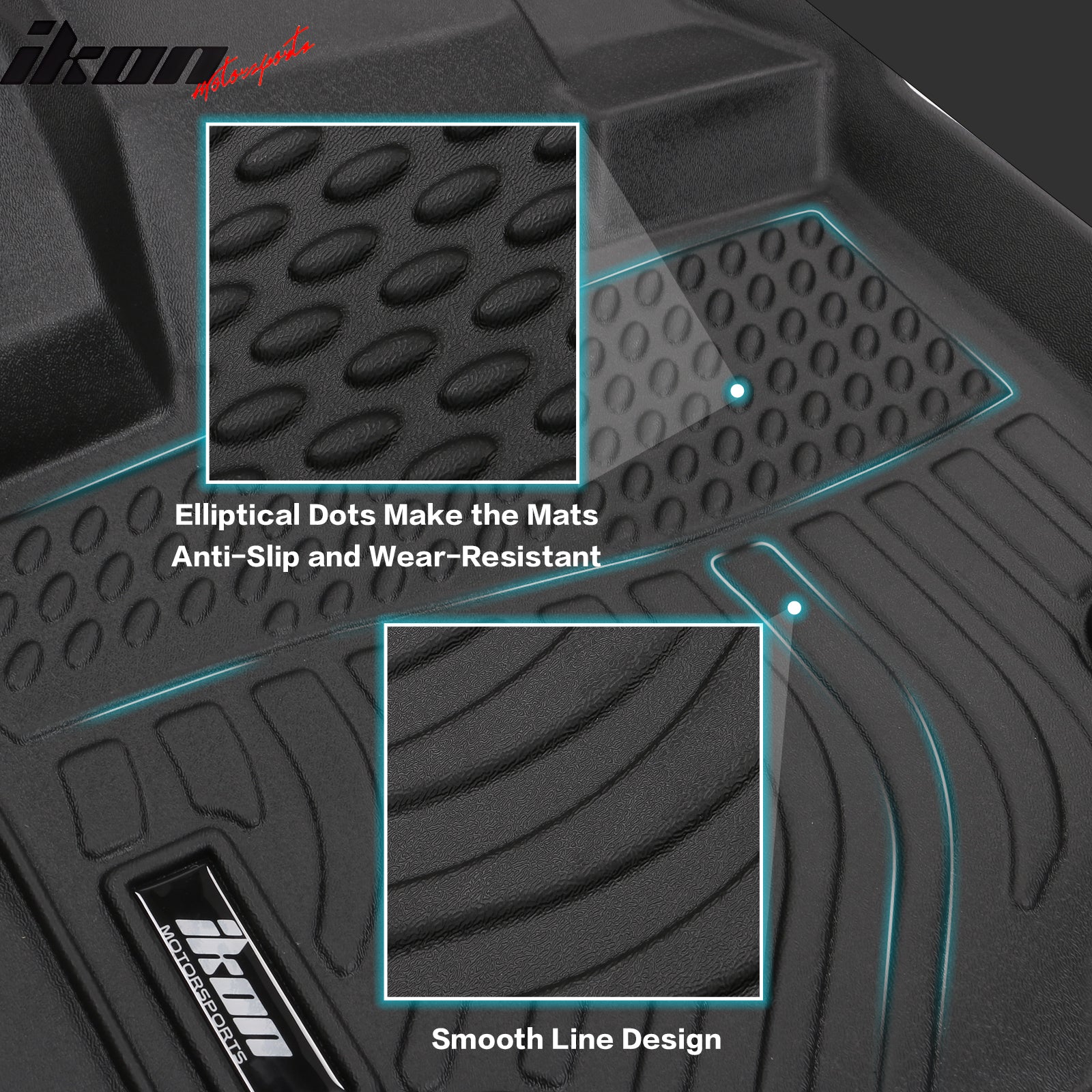 IKON MOTORSPORTS 3D TPE Floor Mats, Compatible with 2023-2025 Mercedes-Benz GLC Class, All Weather Waterproof Anti-Slip Floor Liners, Front & 2nd Row Full Set Car Interior Accessories, Black