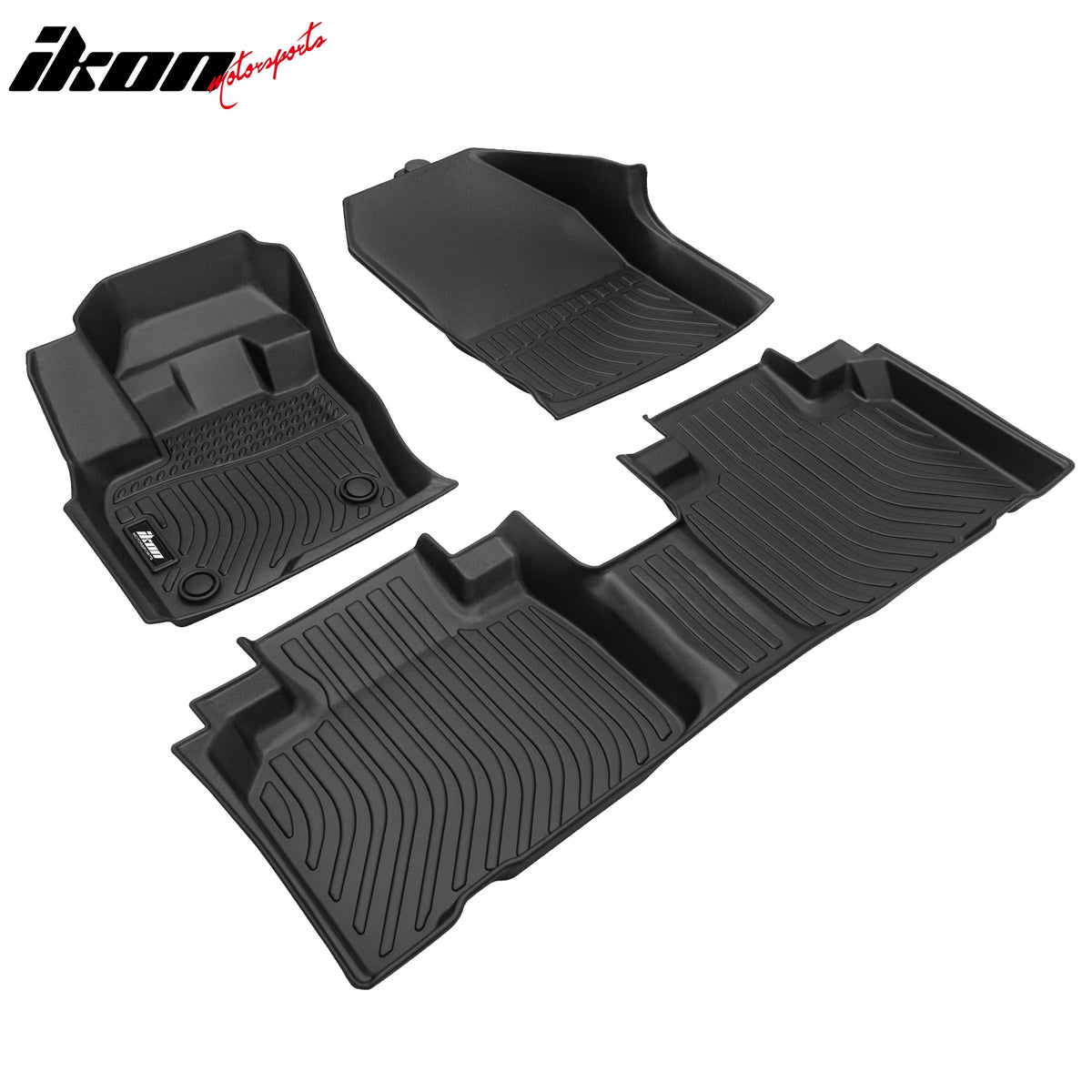 IKON MOTORSPORTS 3D TPE Floor Mats, Compatible with 2015-2024 Ford Edge, All Weather Waterproof Anti-Slip Liners, Front & 2nd Row Full Set Car Accessories, Black