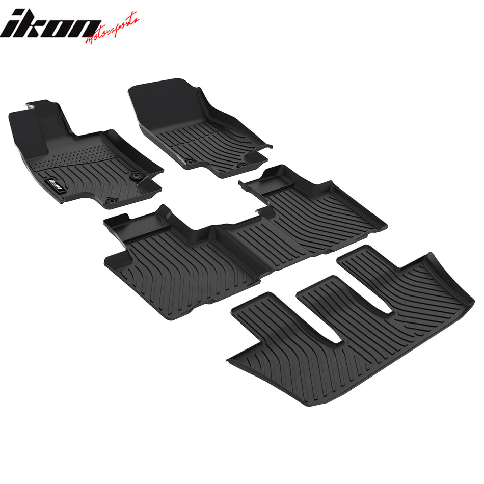 IKON MOTORSPORTS 3D TPE Floor Mats, Compatible with 2024-2025 Toyota Grand Highlander 7 Seats& 2024 Lexus TX 350, All Weather Waterproof Anti-Slip Floor Liners, Front & 2nd Row Full Set, Black