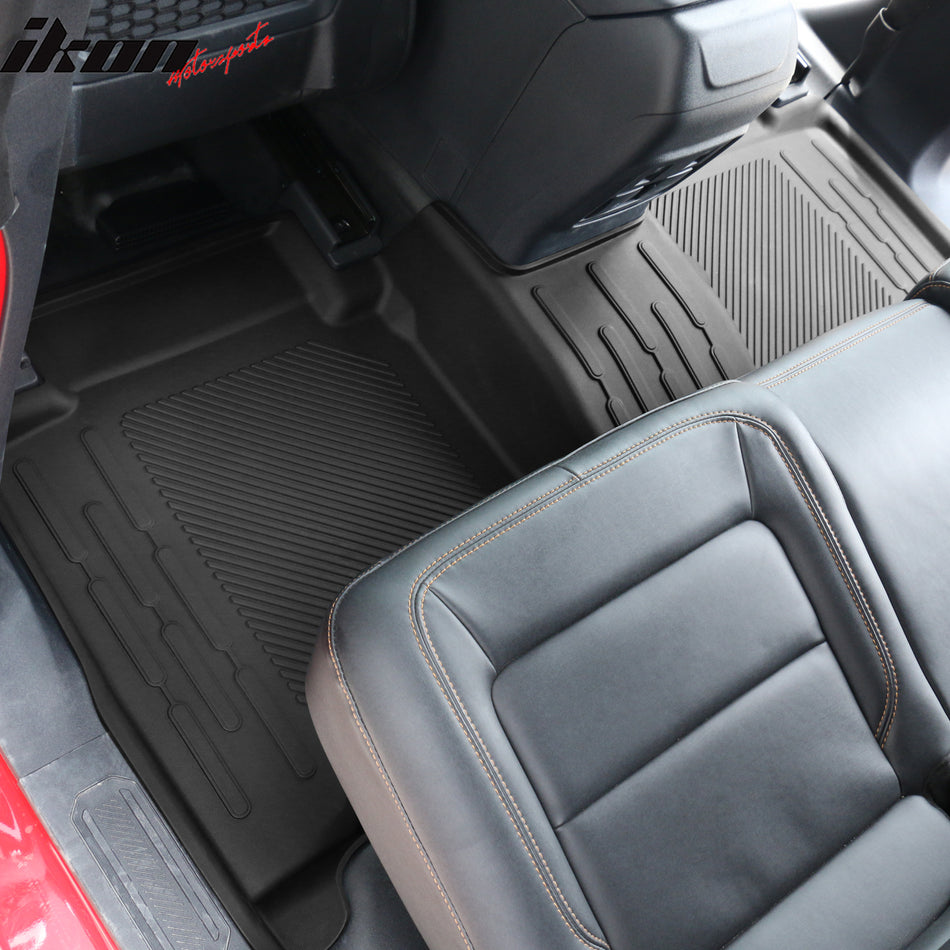 IKON MOTORSPORTS 3D TPE Floor Mats, Compatible with 2021-2023 Ford Bronco 4-Door W/ Vinyl Flooring Only, All Weather Waterproof Anti-Slip Floor Liners, Front & 2nd Row Car Interior Accessories, Black