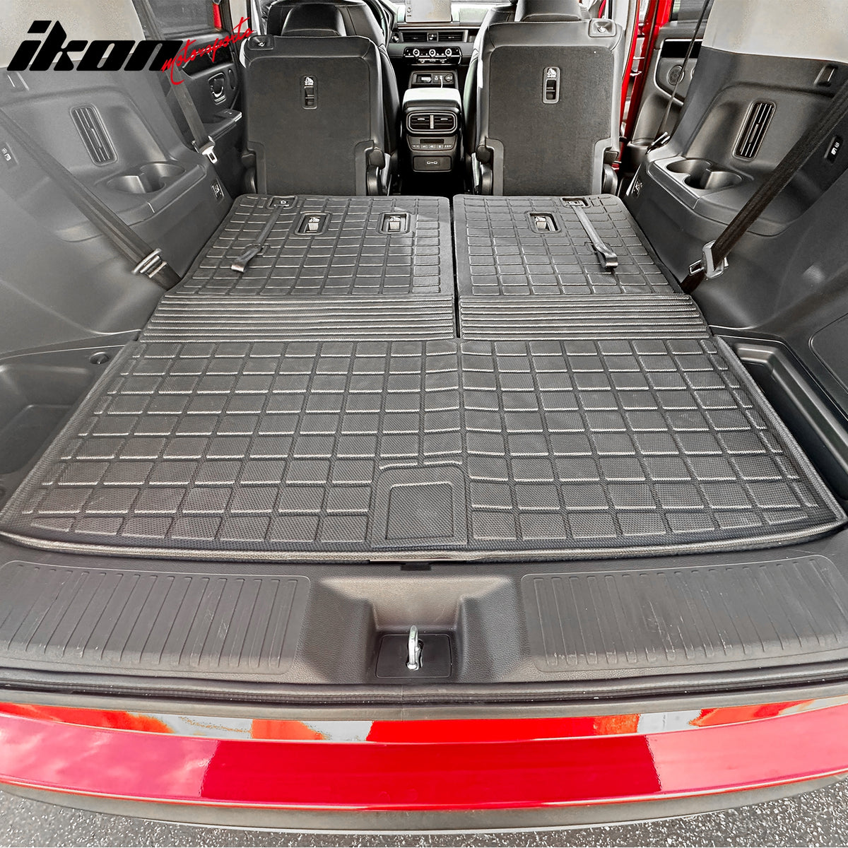 IKON MOTORSPORTS TPE Cargo Trunk Liner with Backrest Mat, Compatible with 2023-2025 Honda Pilot, Custom Fit All Weather Protection Heavy Duty Rear Trunk Tray Cargo Mats Protector, Black