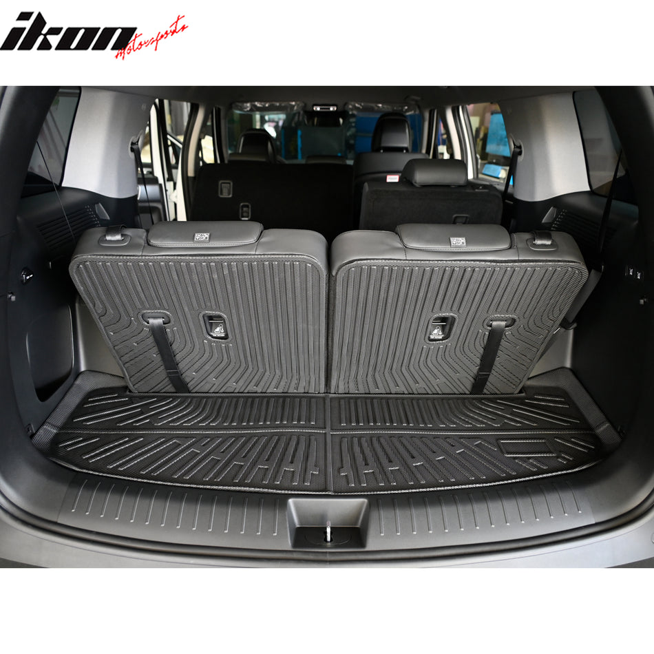 IKON MOTORSPORTS, Rear Cargo Trunk Liner W/ Seat Protector Backrest Cover Compatible with 2024-2025 Hyundai Santa Fe 6/7 Seats, Black TPE Waterproof Seat Back Liners Mat Pad Interior Accessories 1PC