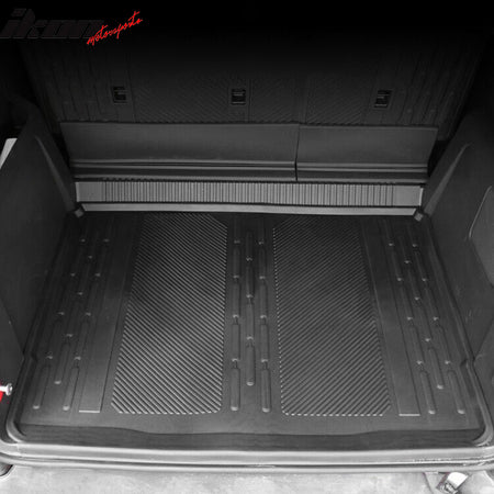 IKON MOTORSPORTS, Trunk Mats Cargo Liner Compatible with 2021-2025 Ford Bronco 4DR, Black Injection TPE All Weather Waterproof Anti-Slip Frunk Trunk Under Cargo Liner Mat Interior Accessories, 2022