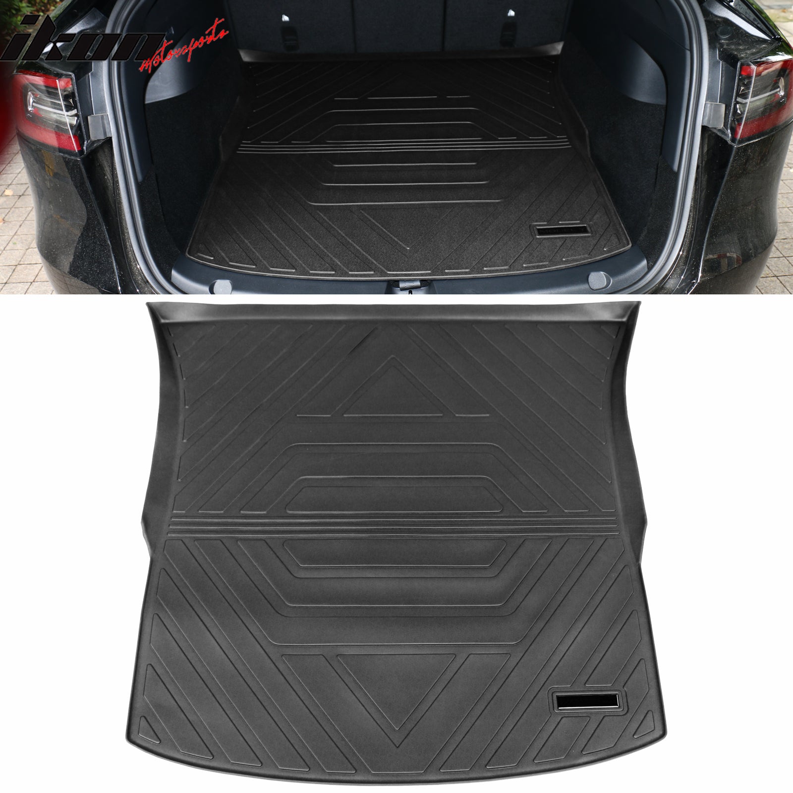 IKON MOTORSPORTS, Trunk Mats Cargo Liner Compatible with 2020-2024 Tesla Model Y, Black TPE All Weather Waterproof Anti-Slip Frunk Trunk Under Cargo Storage Liner Mat Interior Accessories 3PCS