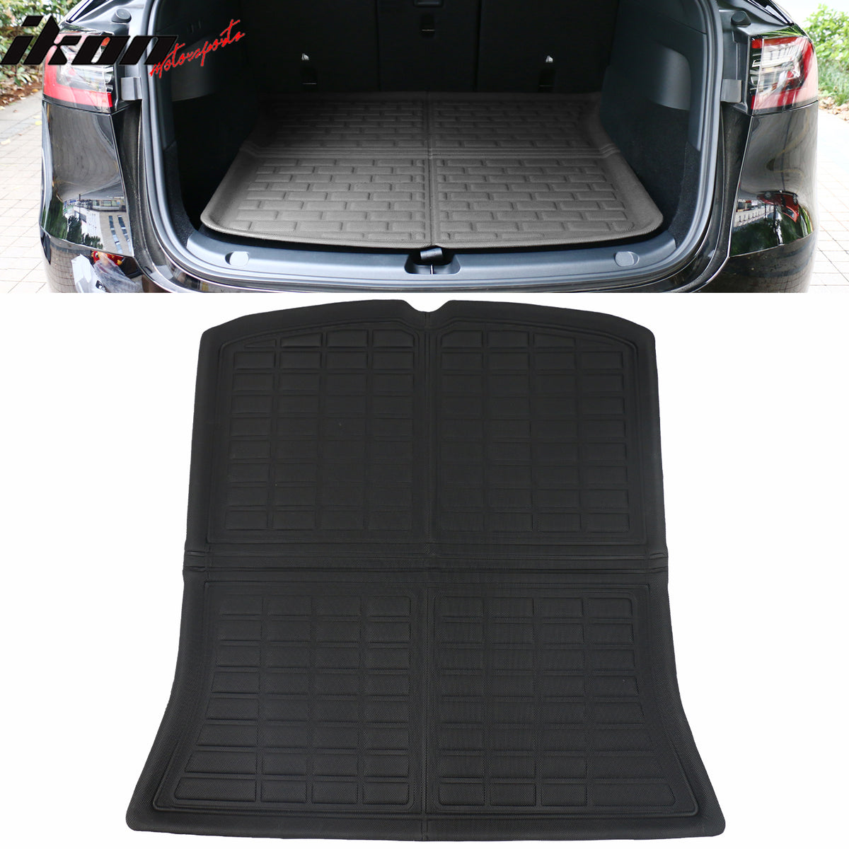 IKON MOTORSPORTS, Trunk Mats Cargo Liner Compatible with 2020-2024 Tesla Model Y, Black TPE 3D Molded Waterproof Anti-Slip Frunk Trunk Under Cargo Storage Liner Mat Interior Accessories 3PCS