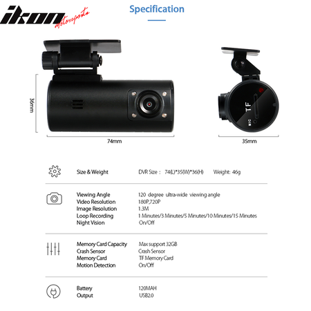 Dash Cam Mini A110 720P 120° Car DVR Camera Video Recorder Night Vision G-Sensor