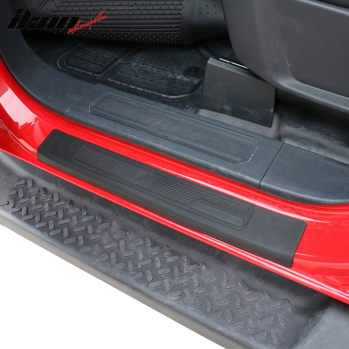 IKON MOTORSPORTS, Door Entry Guards Compatible With 2021-2023 Ford Bronco 4 Door, Black TPE Car Door Sill Plates Protector Accessories 4PCS