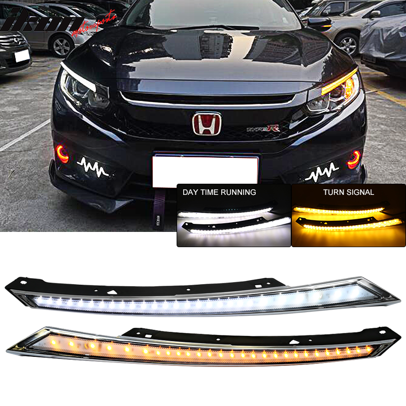 Fits 16-20 Honda Civic Eyebrow Light 2 Colors Switchback Amber