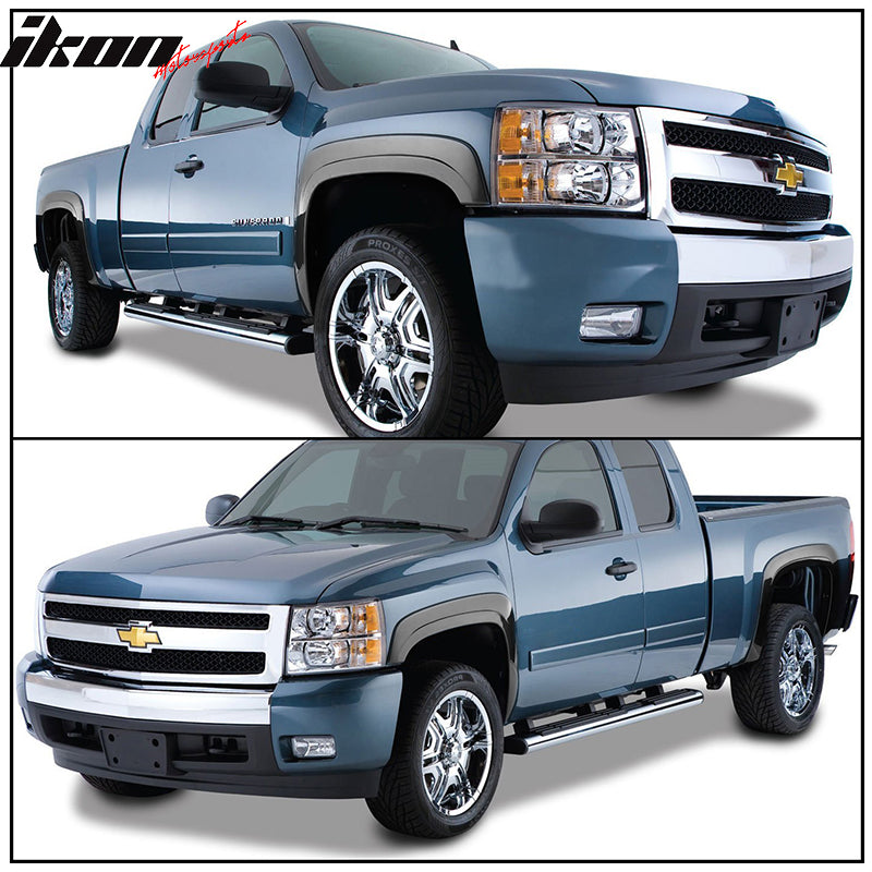 Fender Flares Compatible With 2007-2013 Chevy Silverado 1500, 69.3'' (5.8ft) Short Bed Factory Style Black PP Injection Right Left Wheel Cover Protector Vent By IKON MOTORSPORTS, 2008 2009 2010 2011 2012