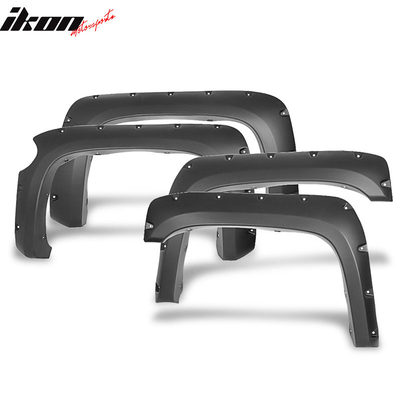 Fit 07-13 Silverado 1500 69.3" Pocket Rivet Style 4PCS Fender Flares Matte Black