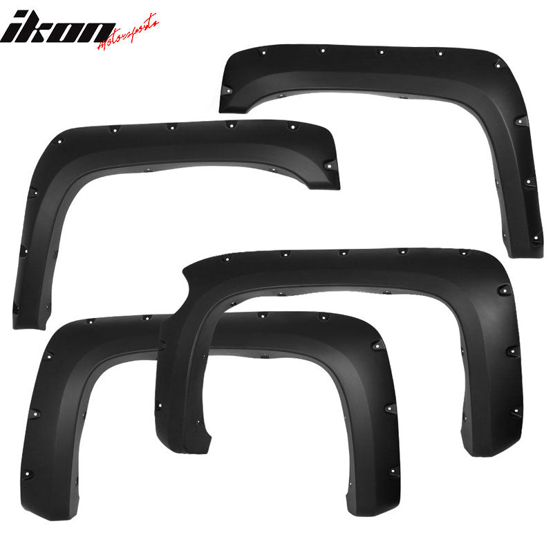 Fit 07-13 Silverado 1500 69.3" Pocket Rivet Style 4PCS Fender Flares Matte Black