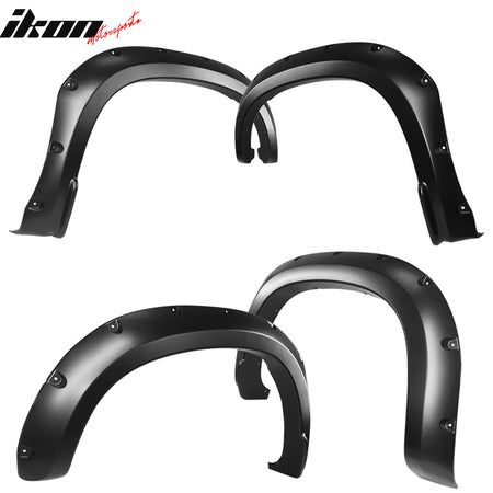 IKON MOTORSPORTS, Fender Flares Compatible With 2019-2022 Chevy Silverado 1500, Pocket Style PP Polypropylene 4PC Smooth Black Extension Fender Flare