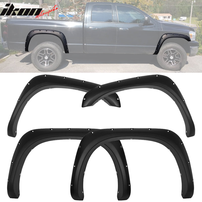 2002-2008 Dodge Ram Pocket Rivet Style Textured Black Fender Flares PP