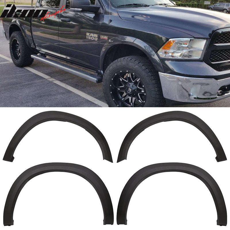 2009-2018 Dodge Ram 1500 Unpainted Black Fender Flares PP 4PCS