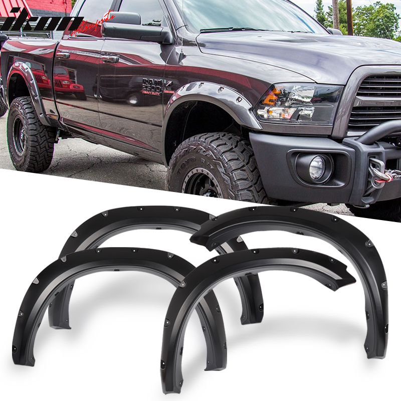 2009-2018 Dodge Ram Pocket Rivet Style Black Fender Flares PP Smooth