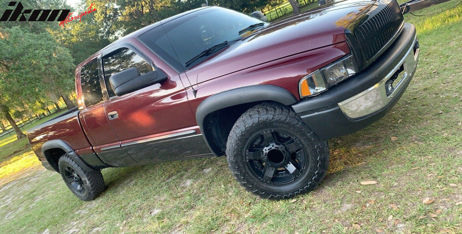 Fender Flares Compatible With 1994-2001 Dodge Ram, Factory Style Black PP Textured Front Rear Right Left Wheel Cover Protector Vent Trim by IKON MOTORSPORTS, 1995 1996 1997 1998 1999 2000