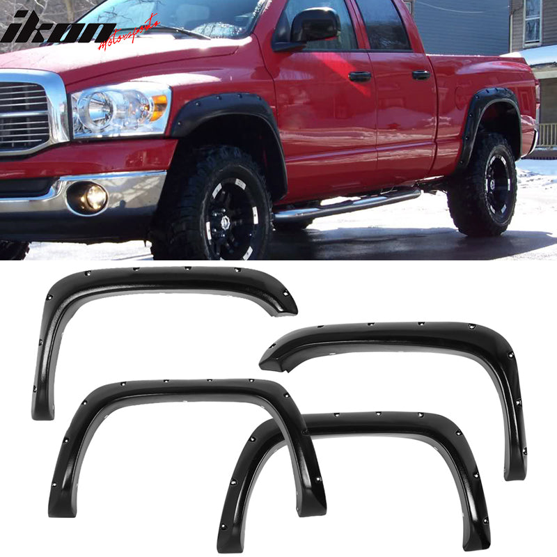 1994-2002 Dodge Ram Pocket Rivet Textured Black Fender Flares ABS 4PC