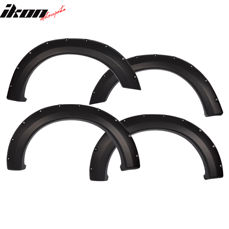 Fender Compatible With 2004-2008 Ford F150, Pocket Rivet Style Fender Flares 4PCS Black - PP by IKON MOTORSPORTS, 2005 2006 2007